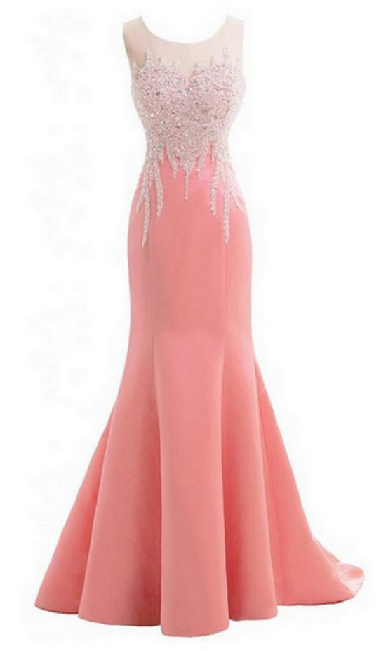 Pink Crop Neck Prom Dresses Mermaid With Sequin Beaded Satin Fabric Long Evening Formal Pageant Dress Gowns