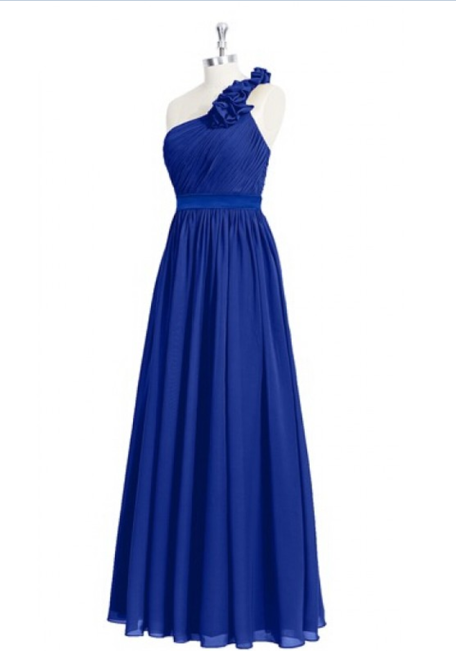 Elegant One Shoulder Royal Blue Prom Dress,long Prom Dress,simple Prom Dress,chiffon Prom Dress,wedding Party Dress,royal Blue Bridesmaids