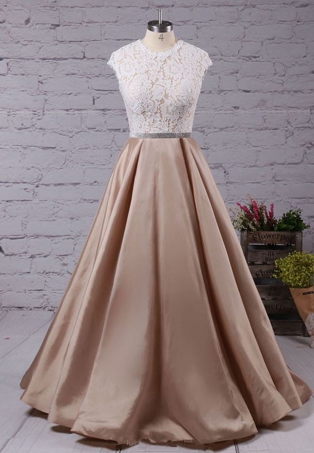 Ball Gown Scoop Neck Lace Taffeta Floor-length With Sashes / Ribbons Prom Dresses