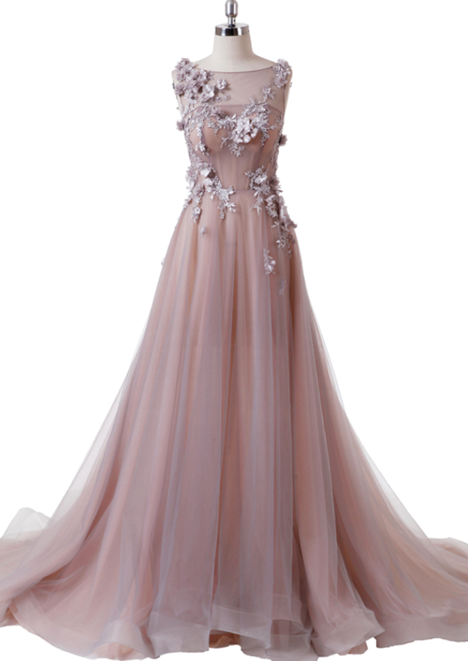Pink Evening Dress Vestido Longo De Festa Jewel Neck Illusion Corset Back A Line Tulle Prom Dress Long Real Work Flowers
