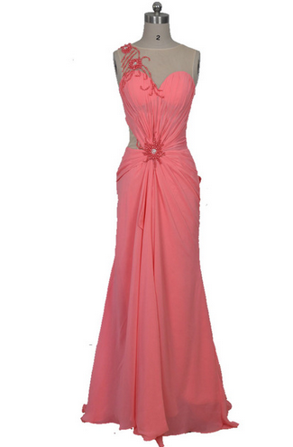 Fashion Pink Chiffon Prom Dresses Pearls Bead Real Picture Scoop Neckline Floor Length Long Vestidos De Festa Party Dress