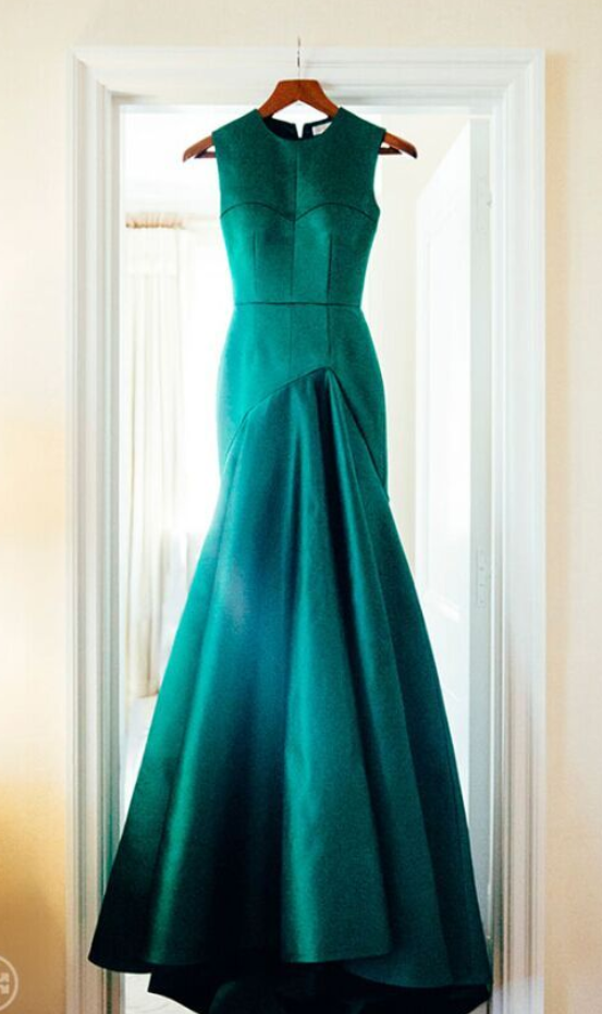 Prom Dress,mermaid Emerald Satin Prom Dresses, Evening Dress,evening Gown