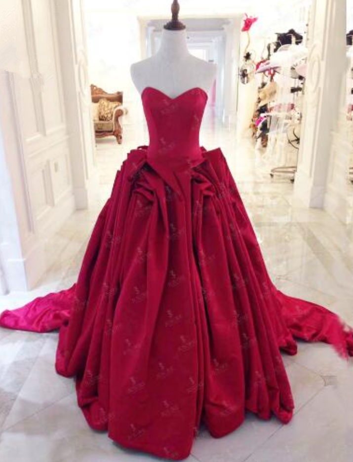 Plain Sweetheart Off Shoulder Ruffles Skirt Big Lovely Design Lace Closure Long Train Red Puffy Prom Dress