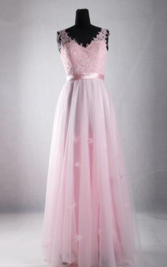 Pink Sweetheart Deep V-neck Decal One-piece Dress A-line Tulle Balloon Dress Lace Decal Cocktail Evening Dress