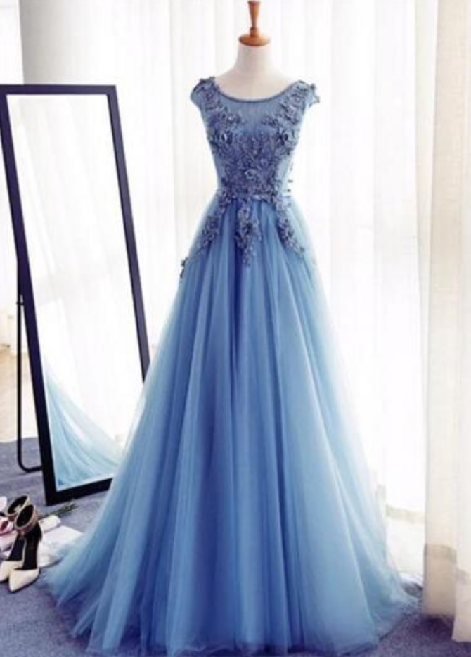 Light Blue Elegant Tulle Evening Dress Skirt Frame Party Evening News Women Gauze Lace Decals Collar Cap