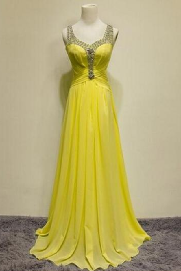 Yellow Waist To Drag The Floor Party Dress Beaded Fashion Evening Dress Evening Dress
