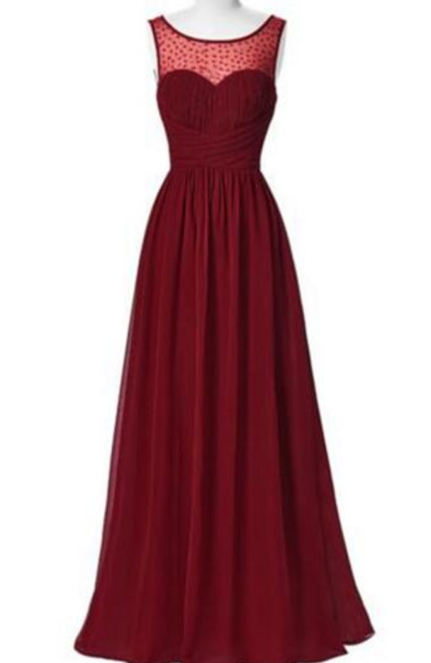 Wine Red Female Prom Dress Fashion Chiffon Perspective Floor Length Evening Dress Sleeveless Sexy Cocktail Dress Formal Formal Dress