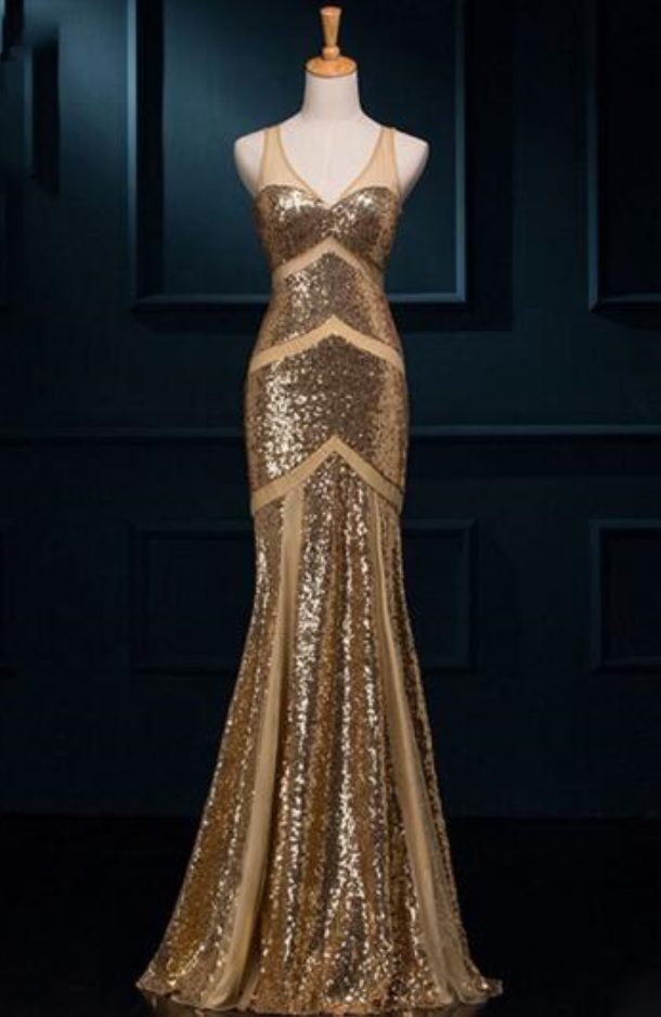 gold slim prom dress