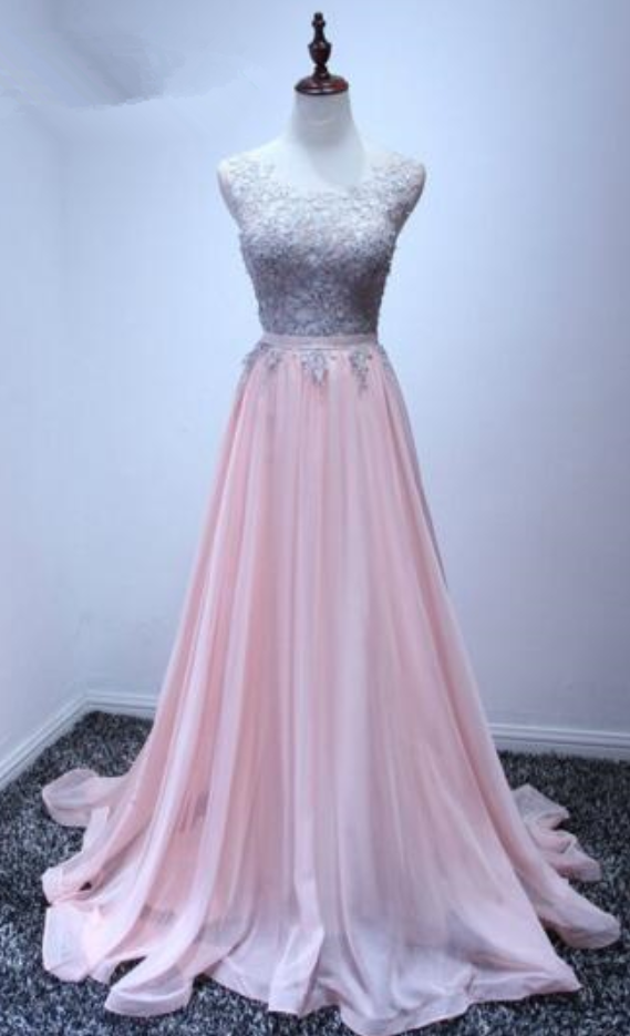 Pink A Line Long Prom Dress Appliques Special Occasion Dresses Party Gowns Evening Dress