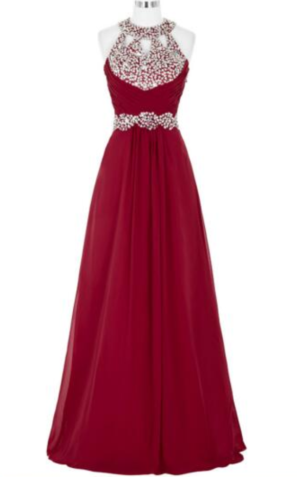 Wine Red Beaded Long Halter Dress Waist Female Fashion Prom Dress Evening Dress