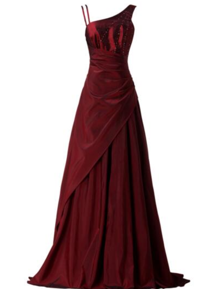 Fashion Red Asymmetrical Dress Pleated Floor Length Evening Gown Prom Dresses