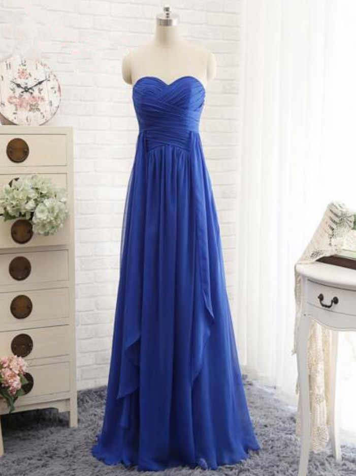 Royal Blue Ruched Sweetheart Floor Length Formal Dress, Bridesmaid Dress, Prom Dress