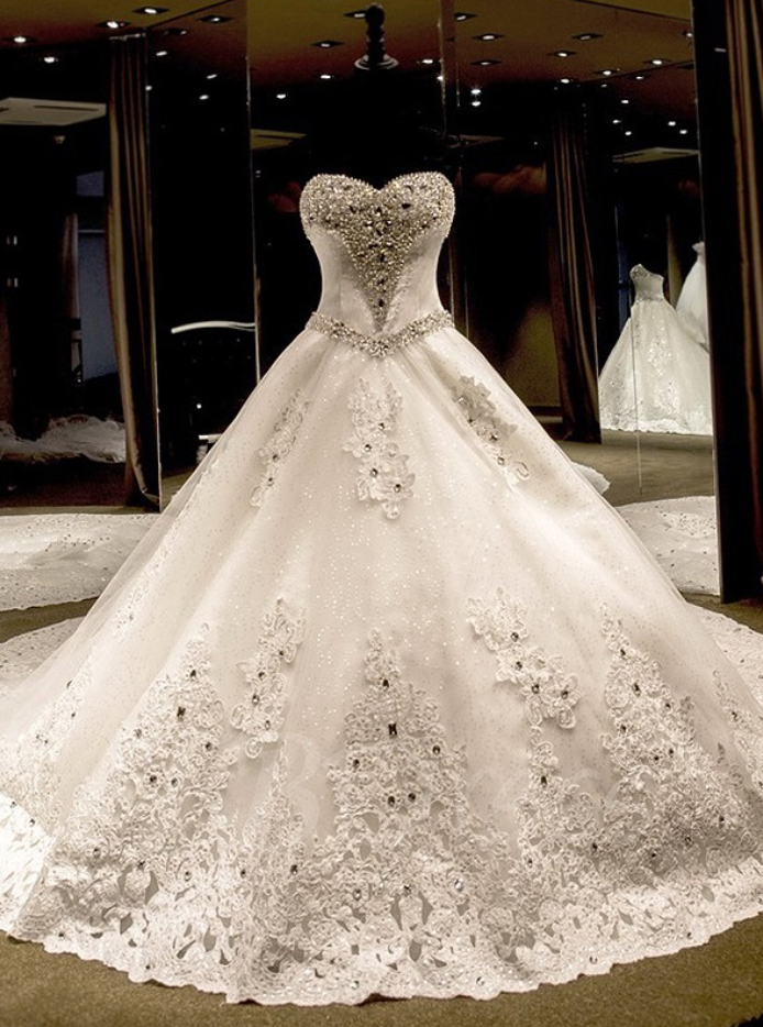 Ball Gown Sweetheart Tulle Cathedral Train With Appliques Lace Wedding Dresses