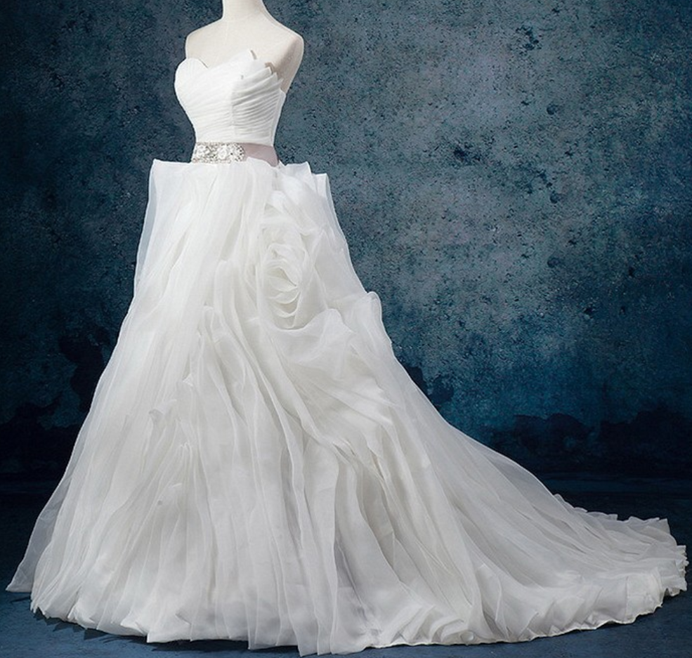 Ball Gown Sweetheart Organza Court Train With Sashes / Ribbons Wedding Dresses