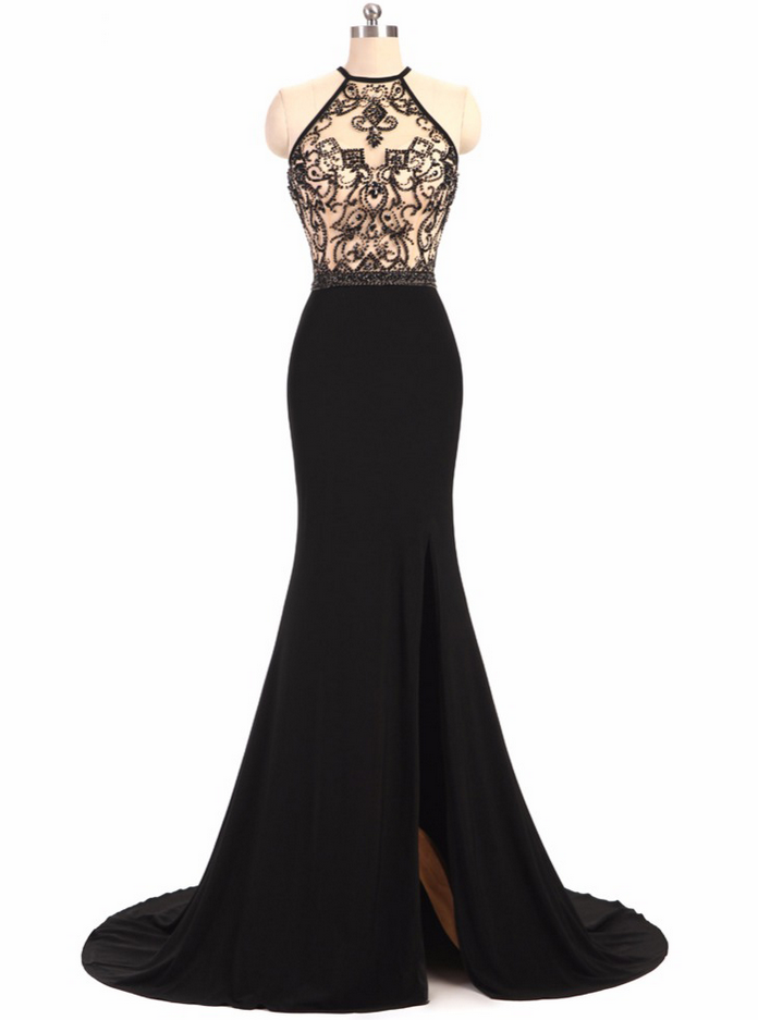Sexy Front Split Evening Dress,mermaid Long Form Dress, Women Black Spandex Form Dresses