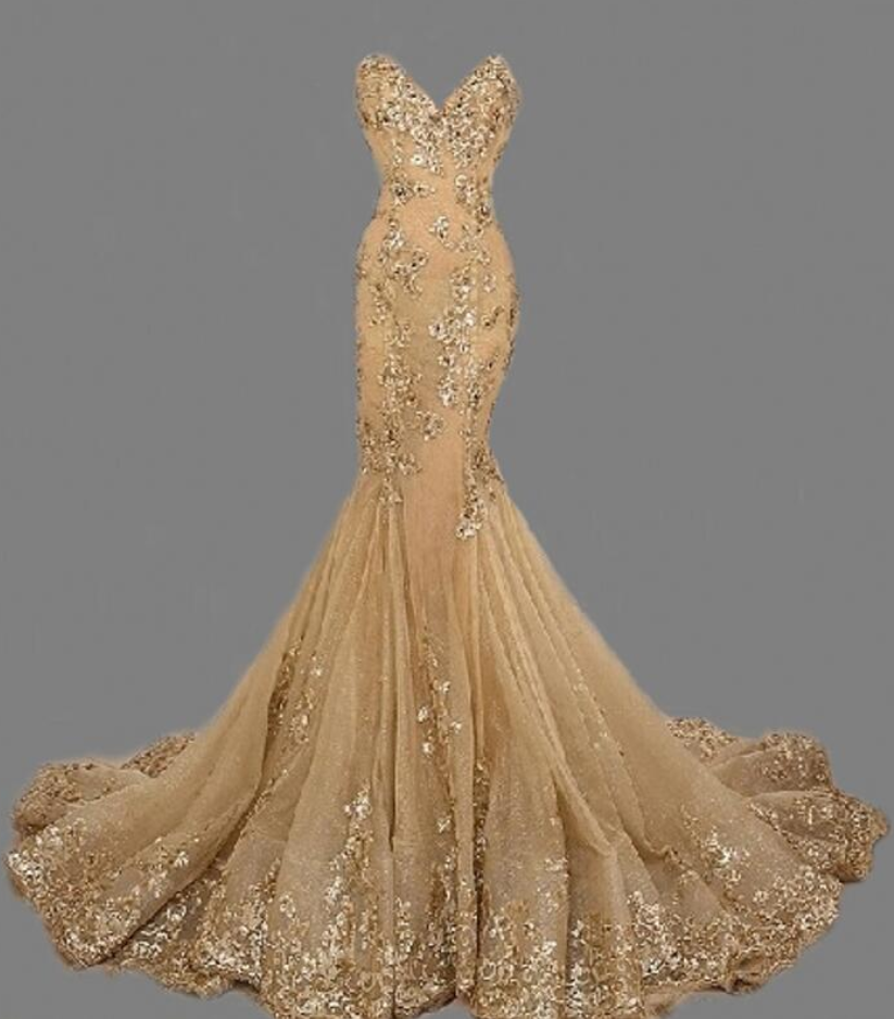 Sexy Gold Sweetheat Prom Dresses,fashion Long Prom Dress,sexy Handmade Gold Formal Women Evening Dress,formal Dress Gold,gold Prom Dress/women
