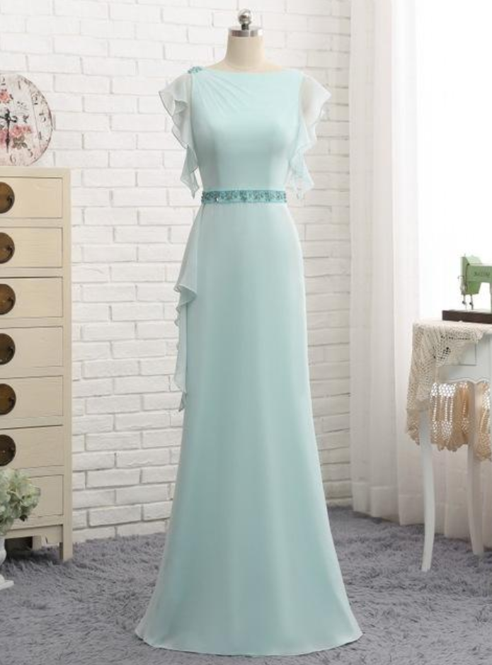 Tiffany Blue Puffy Sleeve Evening Prom Dresses, Popular Unique Party Prom Dress, Custom Long Prom Dresses, Formal Prom Dresses