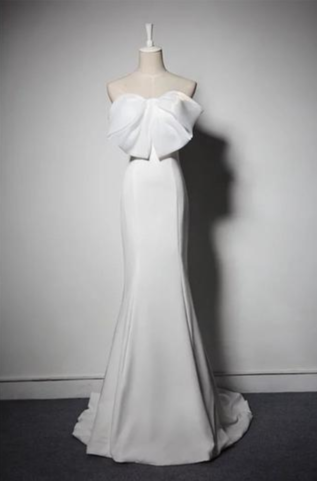 Simple White Chiffon Mermaid Wedding Dresses,prom Dress