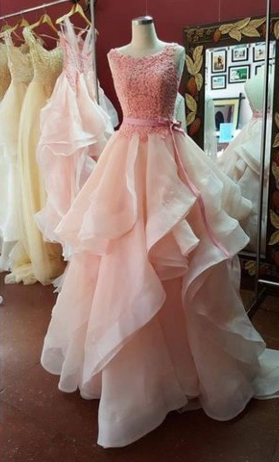  Elegant Sexy Ball Gown Prom Dress, Organza Prom Dress , Open Back Evening Dresses