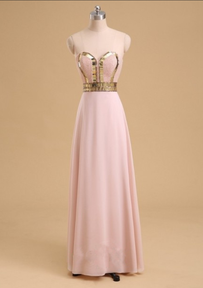 Pearl Pink Sweetheart Long Prom Dresses With Pearls