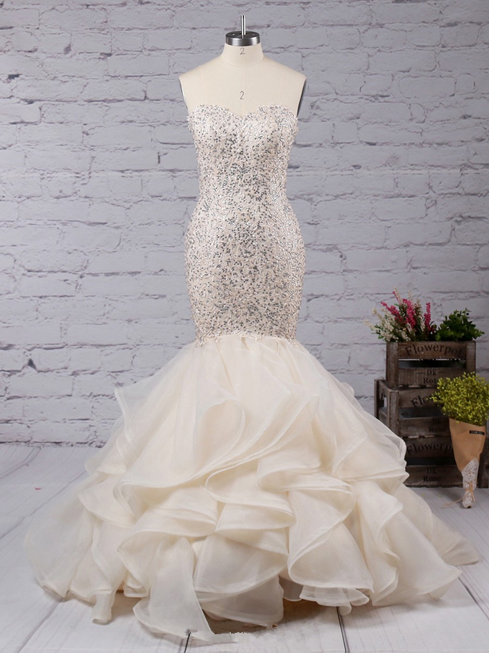 tulle wedding dress mermaid Elegant Mermaid Sweetheart Tulle Wedding Dresses with Appliques AB24070206  – Anniebride