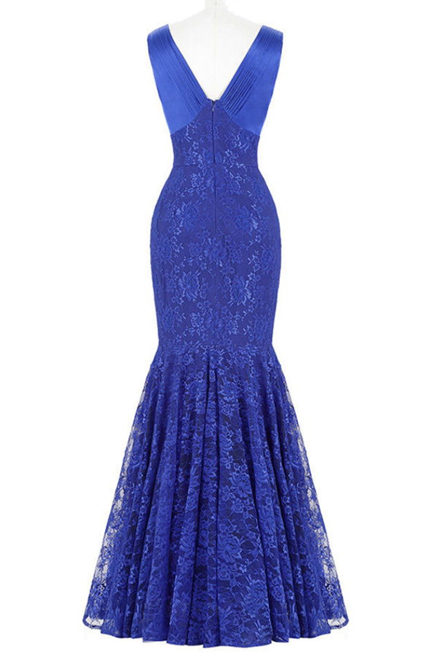 V-neck Cap Sleeves Pleated Floor-length Dress Royal Blue main image 1