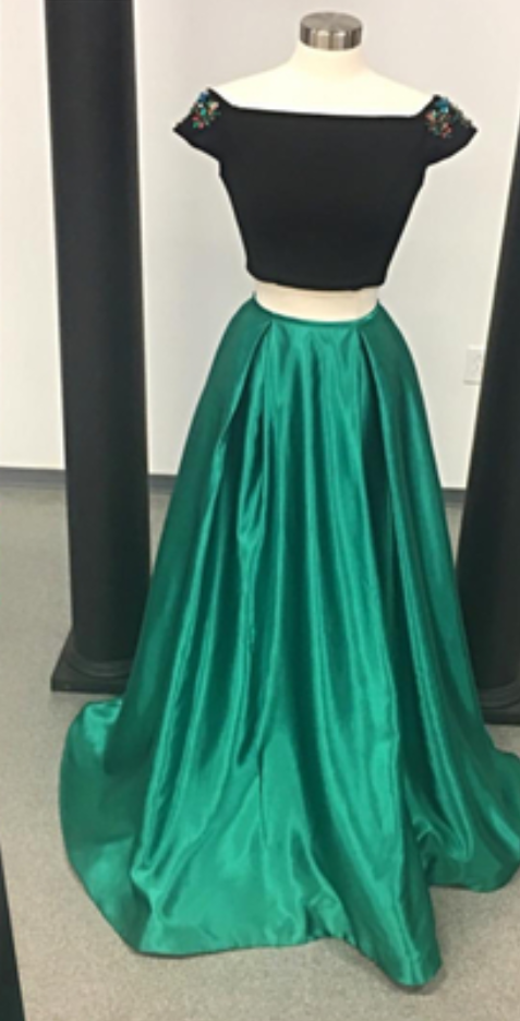 Special Two Piece Prom Dress Long Prom Dress, Green Prom Dress With Black Top