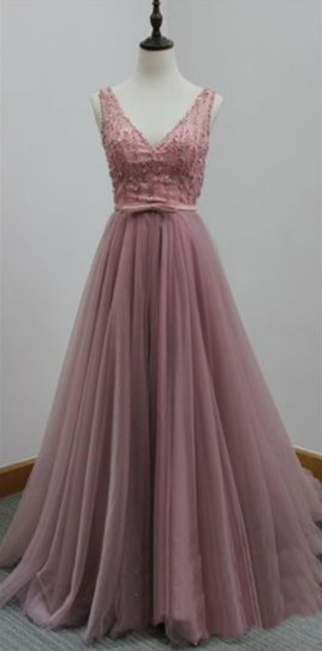 V-back Tulle A-line Discount Party Cocktail Evening Long Prom Dresses