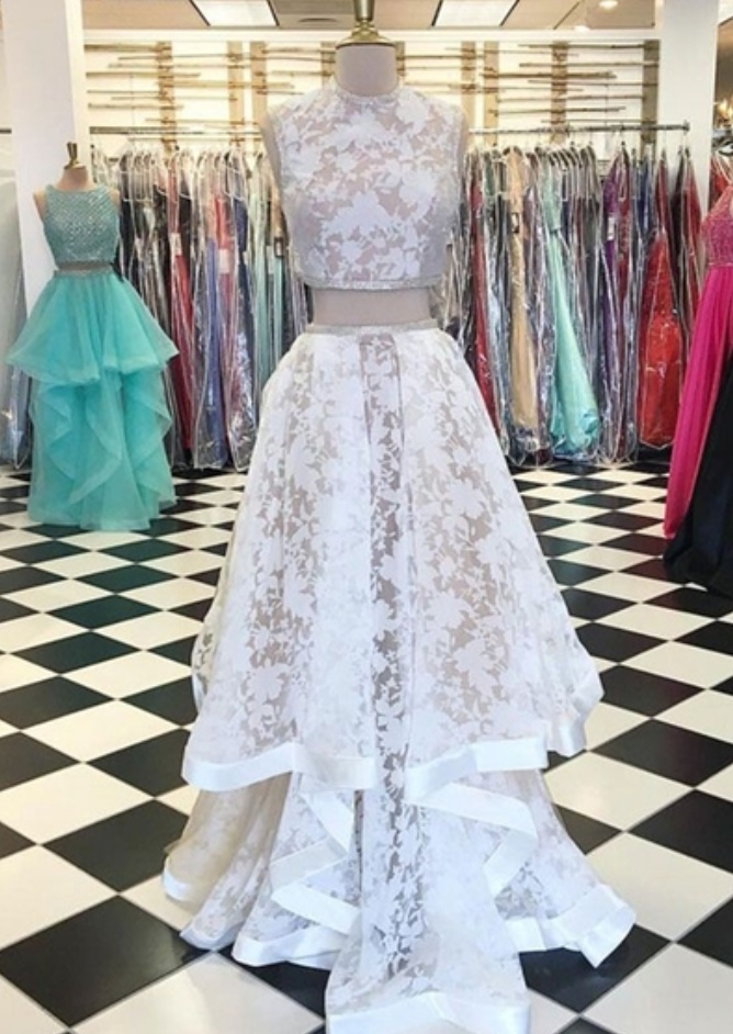 White Lace Two Pieces Long Prom Dresswhite Lace Evening Dresse On Luulla 5156
