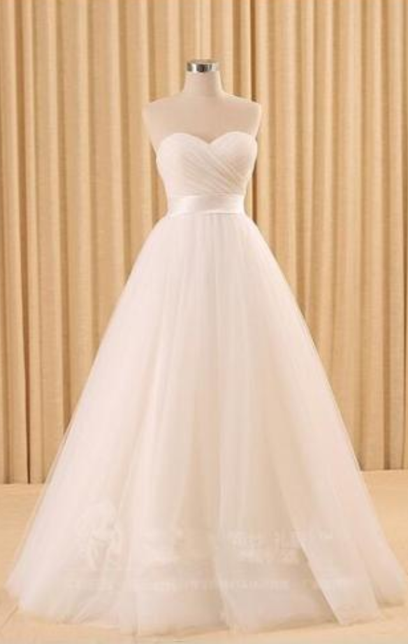 Simple Wedding Dress Whiteivory Lace Sleeveless A-line Sweetheart Tulle Sweep/brush Bridal Gown Size