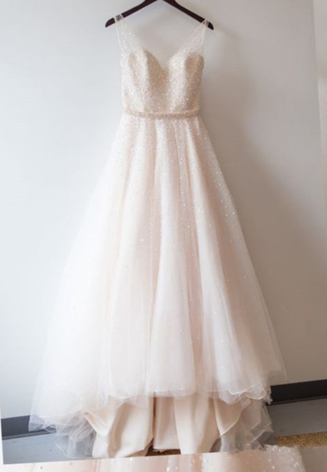 Charming Wedding Dresses,sexy Wedding Dresses ,spaghetti Straps Tulle Sequined A-line Wedding Dressesprom Dress, Bridal Gowns