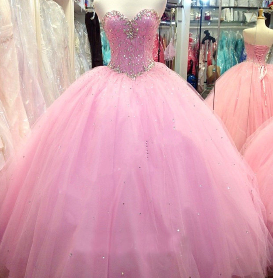 Pink Quinceanera Dresses Sweetheart Top Beaded Sequined Ball Gown Princess Long Wedding Guest Prom Dresses