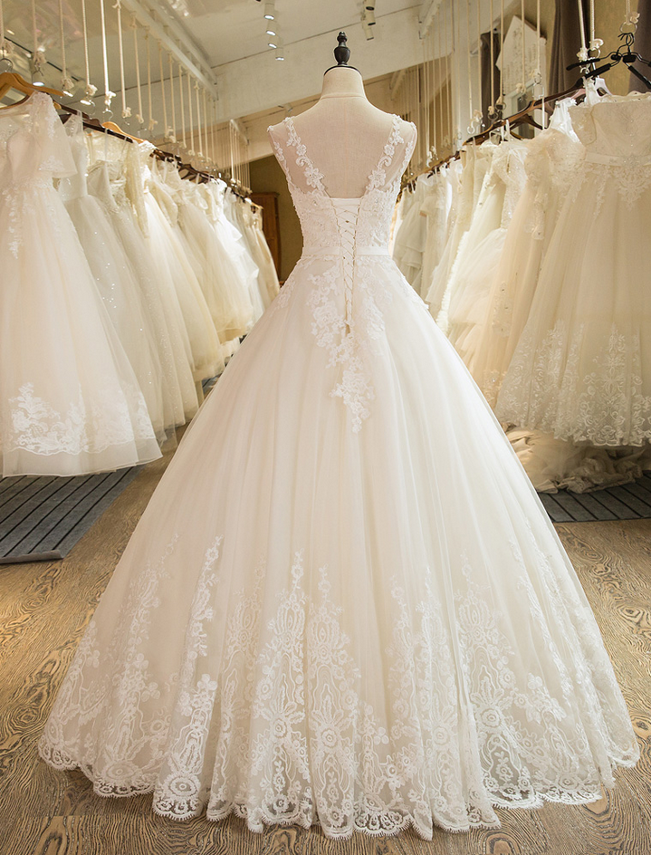 Intellectuality Tulle Zipper Applique Sleeveless Wedding Dresses main image 1