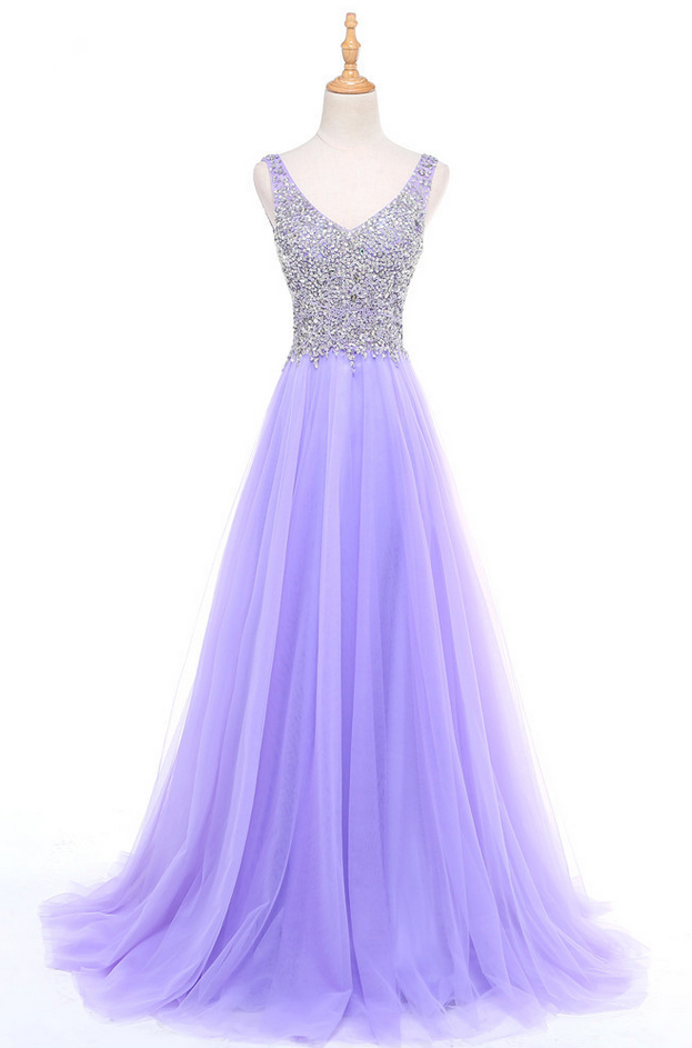 Robe De Soiree Lavender Lilac Beading Sexy Backless Bride Banquet Elegant Floor-length Tulle Long Evening Dresses