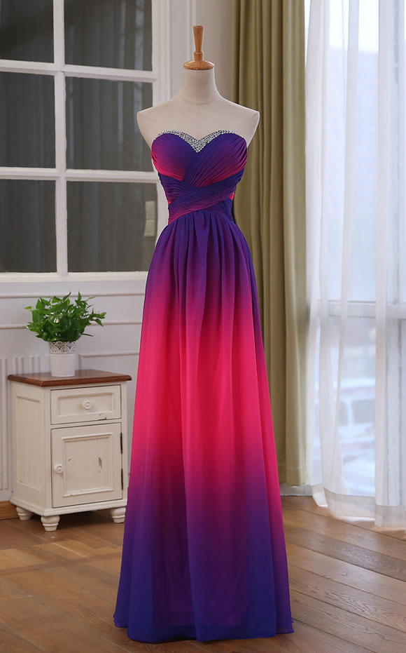 Robe De Soiree Sweetheart Colorful Chiffon Long Evening Dress Evening Dress