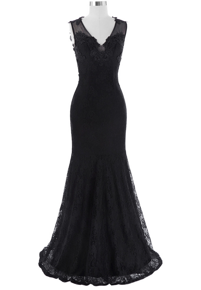 Elegant Long Prom Dresses Floor Length Black Party Dress V Neck Evening Dress Robe De Soiree Mermaid Prom Dress