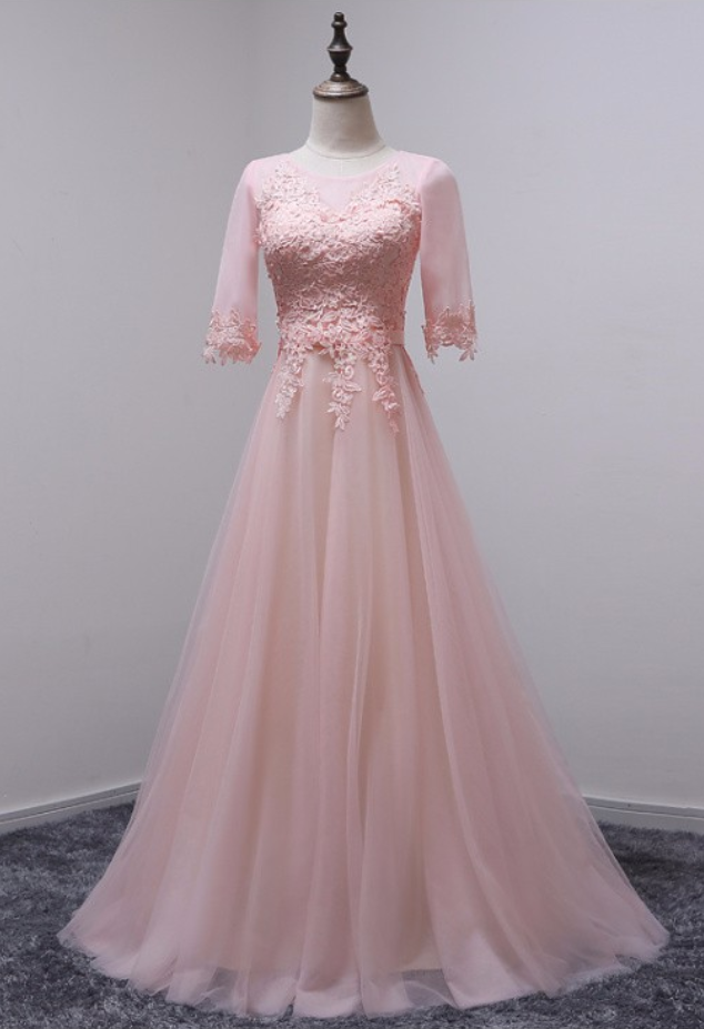 green lace long sleeve dress Dark Green A-Line Lace Appliques Chiffon Prom Dress