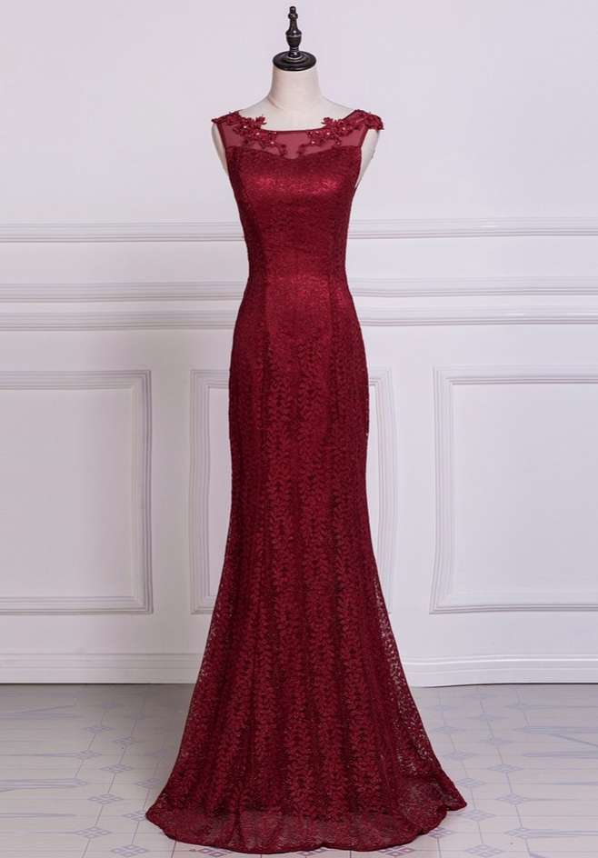 Burgundy Dresses Mermaid Party Dresses Imported-party-dress Beaded Lace Robes La Mere Evening Gowns