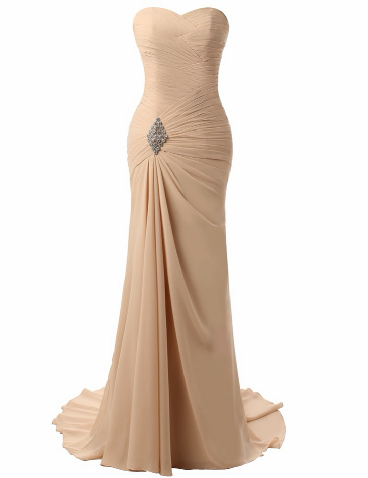 Champagne Evening Dresses Robe De Soiree Mermaid Pleat Custom Made Lace-up Back Chiffon Prom Party Gown