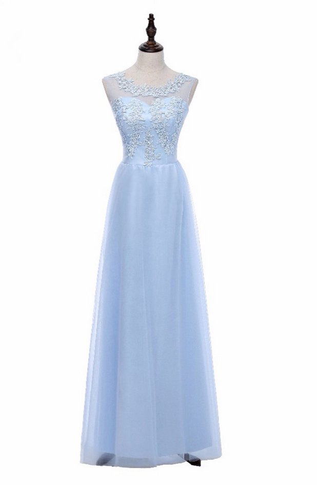 Prom Dress Blue Vestido De Noche Tulle Lace Applique Bead Long Evening Dress Gown Prom Dress