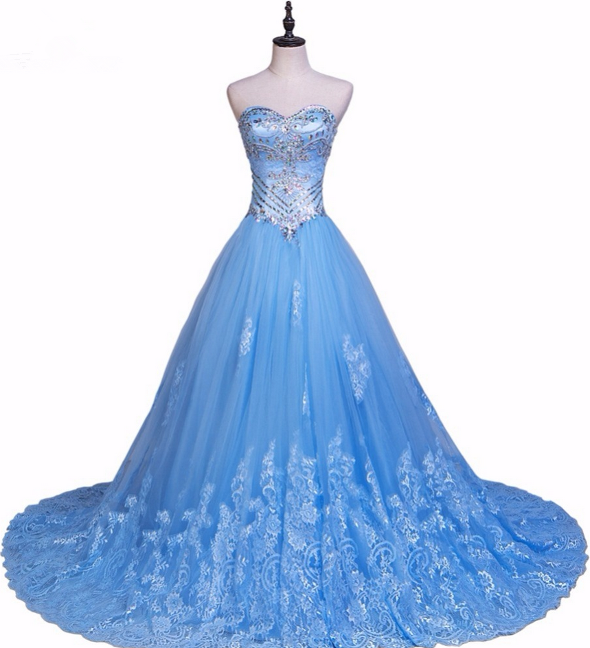 Vestido Festa Blue Party Dresses Tulle Lace Beaded Crystal A-line Sweetheart With Jacket Formal Evening Gowns