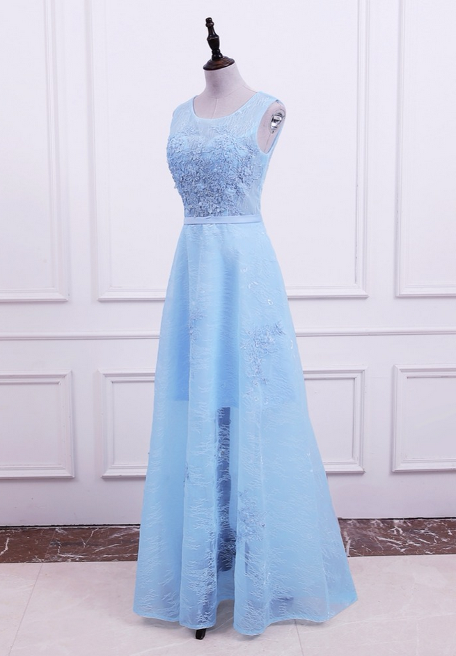 Obe De Soiree Light Blue Appliques Sexy Long Evening Dresses Bride Banquet Elegant Floor-length Party Prom Dress