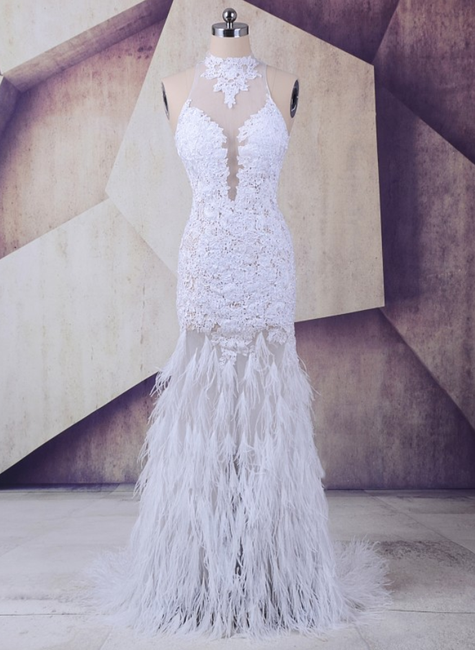 long white feather dress