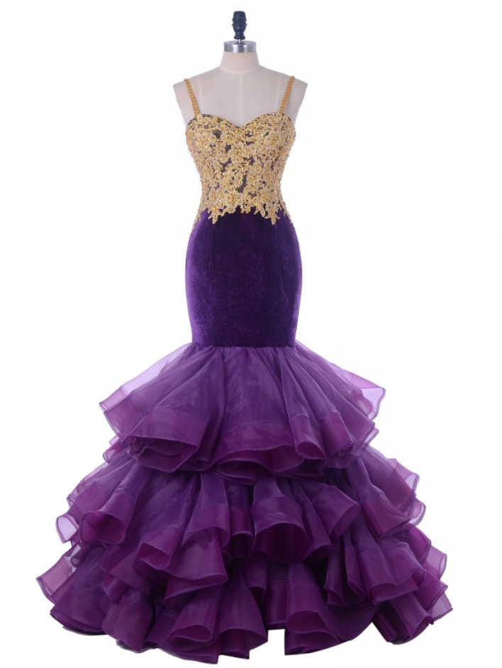 purple dress with ruffles
