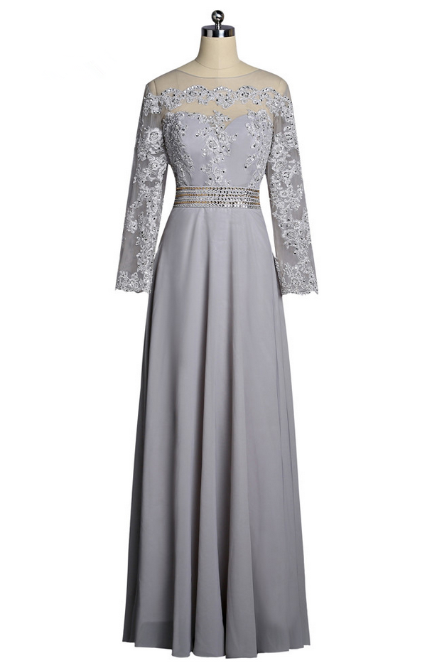 silver evening gowns with sleeves