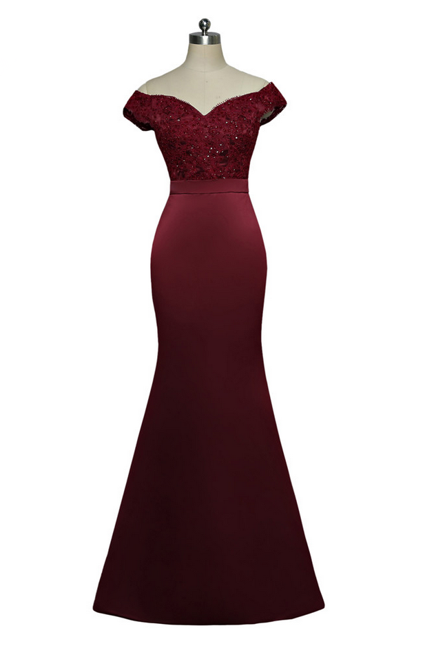 Burgundy Evening Dresses Mermaid V-neck Cap Sleeves Appliques Lace Beaded Women Long Evening Gown Prom Dress Robe De Soiree