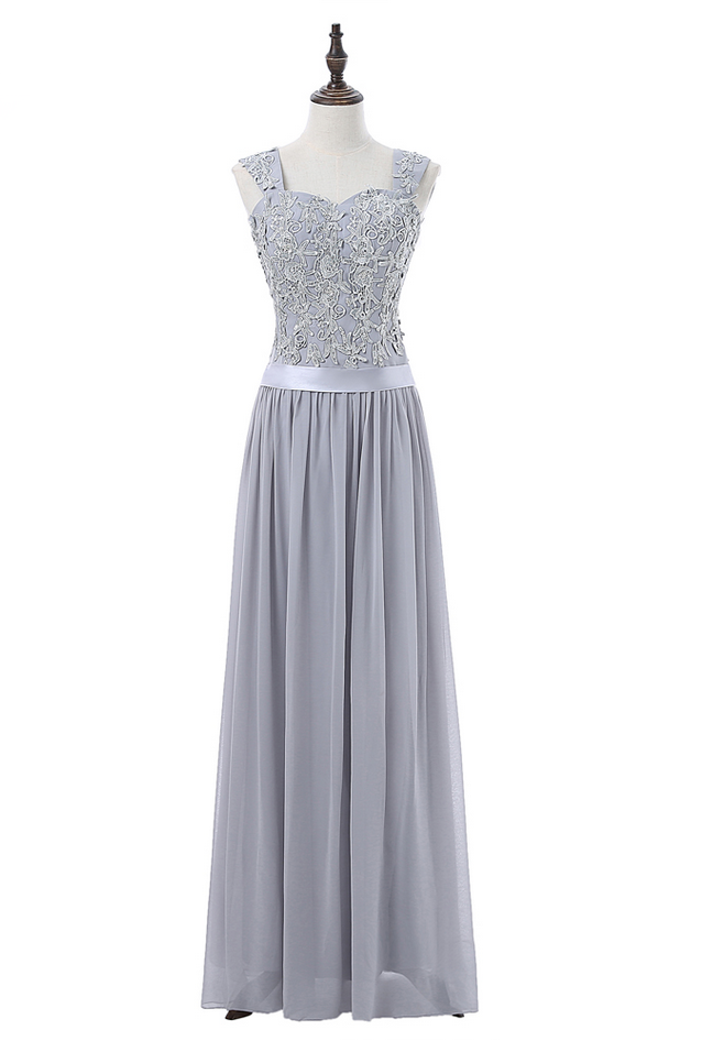 Silver Evening Dresses A-line Sweetheart Chiffon Lace Beaded Women Long ...