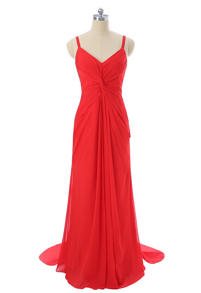 Red Evening Dresses Mermaid Spaghetti Straps Chiffon Beaded Backless Women Long Evening Gown Prom Dresses Robe De Soiree