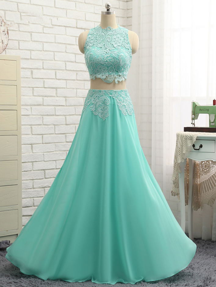 Mint Green Prom Dresses A Line High Collar Chiffon Lace Two Pieces Long   Product Hugerect 1319231 306611 1511766486 Bbf74c6544966ac0fd960c0411bd6d46 