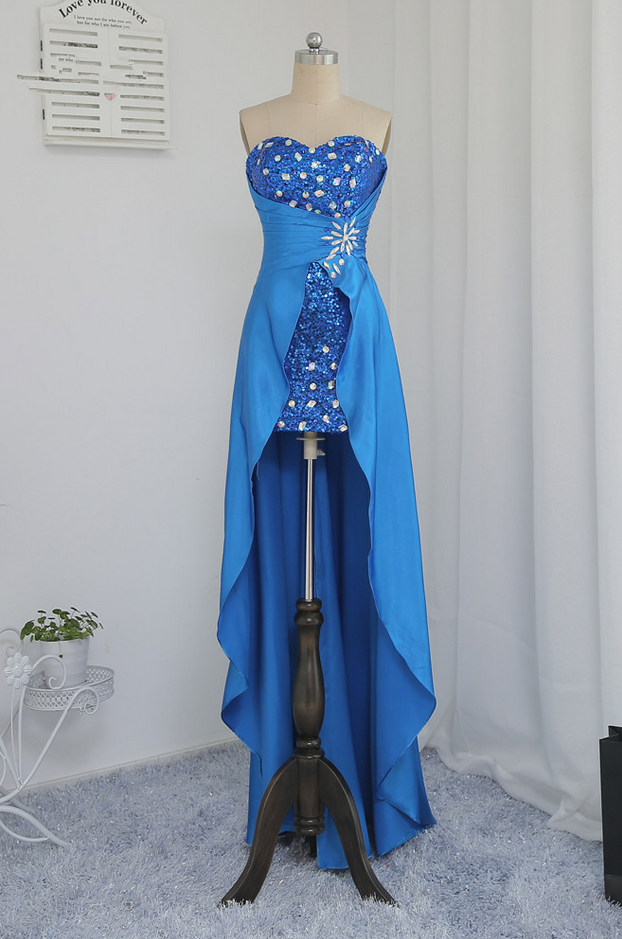 Royal Blue Prom Dresses Sheath Sequins Crystals Hi Low Detachable Skirt Prom Gown Evening Dresses Evening Gown